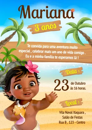 Convite de Aniversário Moana Baby para Editar Online