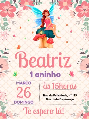 Convite de Aniversário Fada Encantada para Editar Online