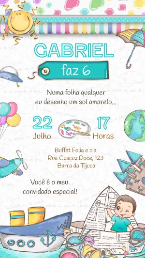 Convite Aniversário Pintando o 7 para Editar Online