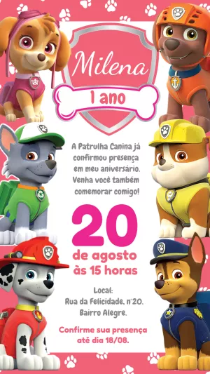 Invito di compleanno Paw Patrol – Statico – Bella Liz Convites