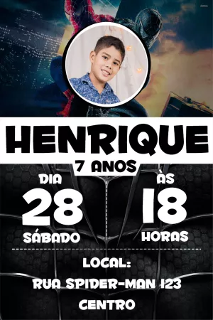 Convite Aniversário Homem Aranha com Foto Editável Online