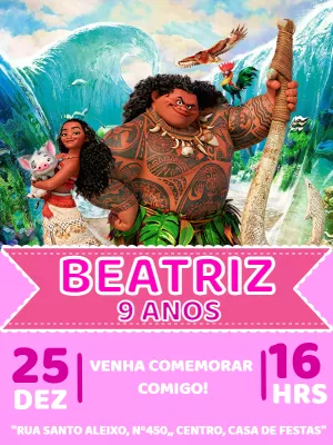 Convite de Aniversário Moana Rosa para Editar Online