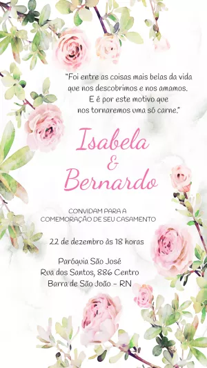 Convite de Casamento Floral com Rosas para Editar Online