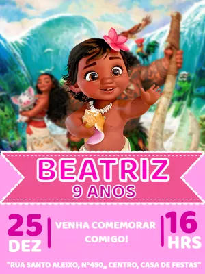 Convite de Aniversário Moana Baby para Editar Online