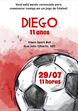 Convite de Aniversário Futebol com Bola para Editar Online