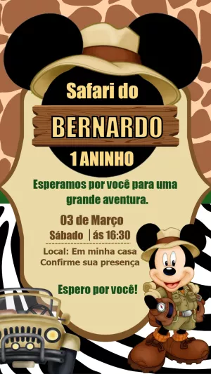 Convite Aniversário Mickey Safari para Editar Online