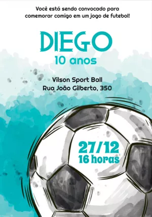 Convite de Aniversário Futebol com Bola para Editar Online