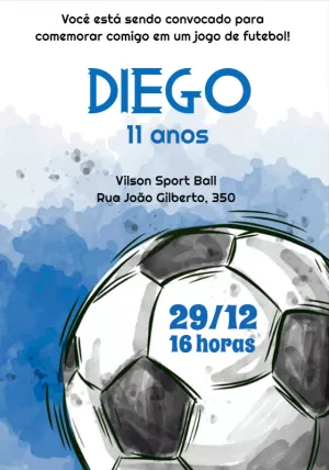 Convite de Aniversário Futebol para Editar e Imprimir