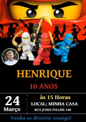Convite Aniversário Ninjago com Foto para Editar Online