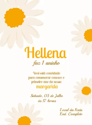 Convite de Aniversário Margaridas Delicadas para Editar Online