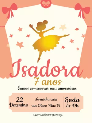 Convite de Aniversário Bailarina Delicada para Editar Online