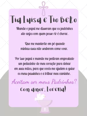 Convite Padrinhos de Batismo Delicado para Editar Online