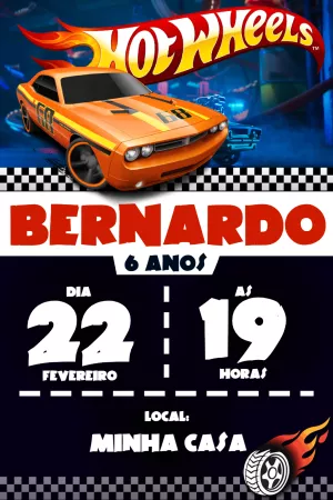 Convite de Aniversário Hot Wheels com Carros para Editar Online
