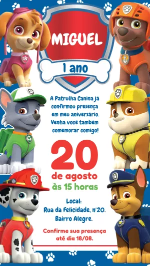 Invito di compleanno Paw Patrol – Statico – Bella Liz Convites