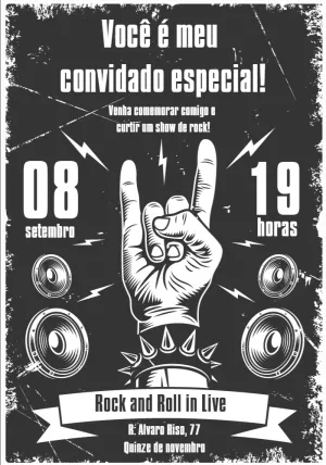 Convite Aniversário Rock and Roll Editável para Imprimir