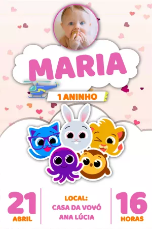 Convite de Aniversário Bolofofos Rosa com Foto para Editar