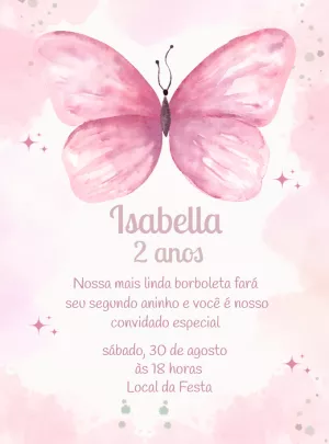 Convite Aniversário Borboleta Aquarela para Editar Online