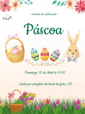 Convite de Páscoa com Coelhinho e Ovos para Editar Online