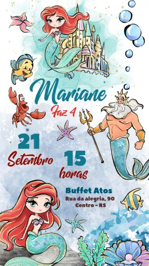 Convite Aniversário A Pequena Sereia para Editar Online