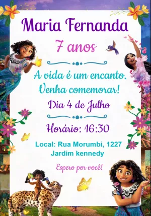 Convite Aniversário Encanto com Personagens para Editar Online