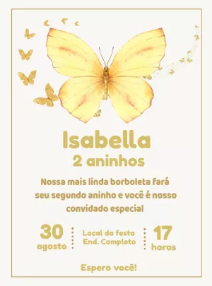 Convite Aniversário Borboleta Amarela para Editar Online