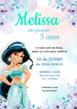 Convite Aniversário Princesa Jasmine para Editar Online