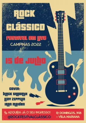 Convite Aniversário Rock and Roll com Guitarra para Editar