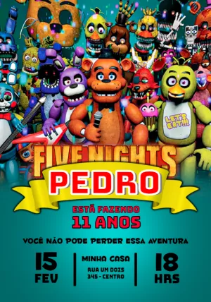 Convite de Aniversário Five Nights at Freddy's para Editar
