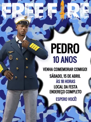 Convite de Aniversário Free Fire com Personagem para Editar Online