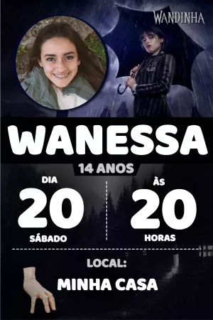 Convite Aniversário Wandinha com Foto para Editar Online