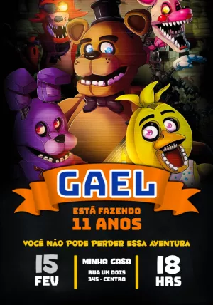 Convite Aniversário Five Nights at Freddy's para Editar Online