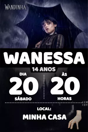Convite Aniversário Wandinha Addams para Editar Online