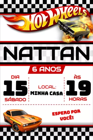 Convite de Aniversário Hot Wheels para Editar Online