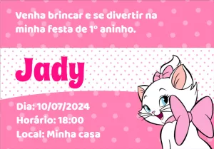 Convite de Aniversário Gata Marie para Editar Online