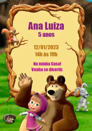 Convite Aniversário Masha e o Urso para Editar Online