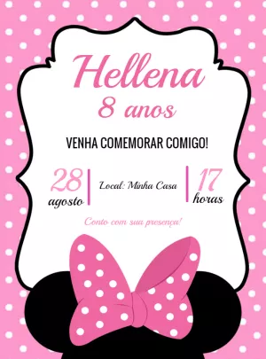 Convite Aniversário Minnie Rosa para Editar Online