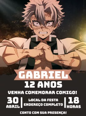 Convite de Aniversário Sanemi Demon Slayer para Editar Online