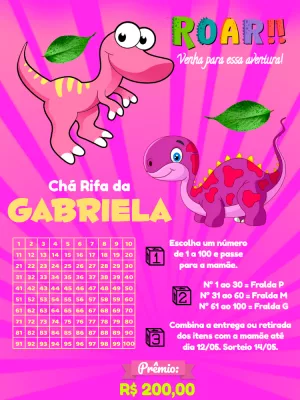 Chá Rifa Dinossauro Baby Rosa para Editar Online