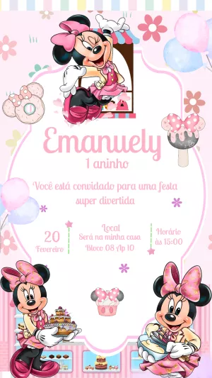 Convite Aniversário Minnie Confeiteira para Editar Online