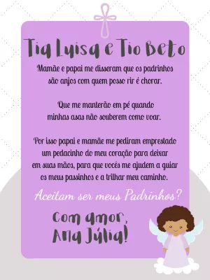 Convite Padrinhos de Batismo com Anjinho para Editar Online