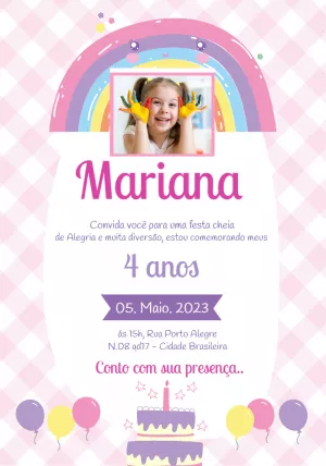 Convite de Aniversário Arco Íris com Foto para Editar Online