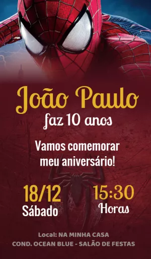 Convite Aniversário Homem-Aranha para Editar Online