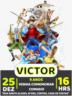 Convite de Aniversário One Piece com a Tripulação para Editar