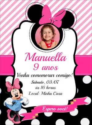 Convite de Aniversário Minnie Mouse Rosa para Editar Online
