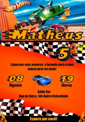 Convite de Aniversário Hot Wheels com Carros para Editar Online