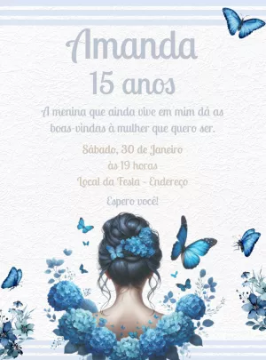 Convite 15 Anos Borboletas Azuis para Editar Online