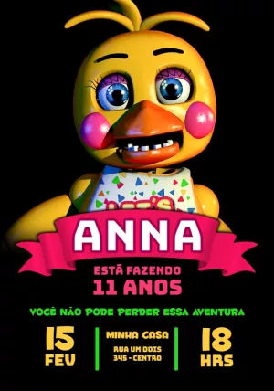 Convite Aniversário Toy Chica (FNAF) para Editar Online