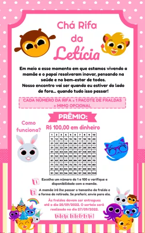 Convite para Chá Rifa Bolofofos com Tabela Editável Online