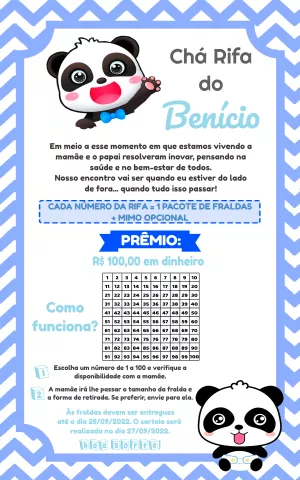 Convite Chá Rifa de Panda Menino Editável Online