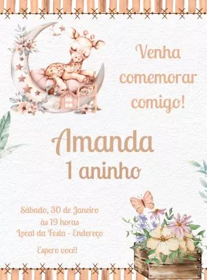 Convite de Aniversário Girafinha Boho para Editar Online